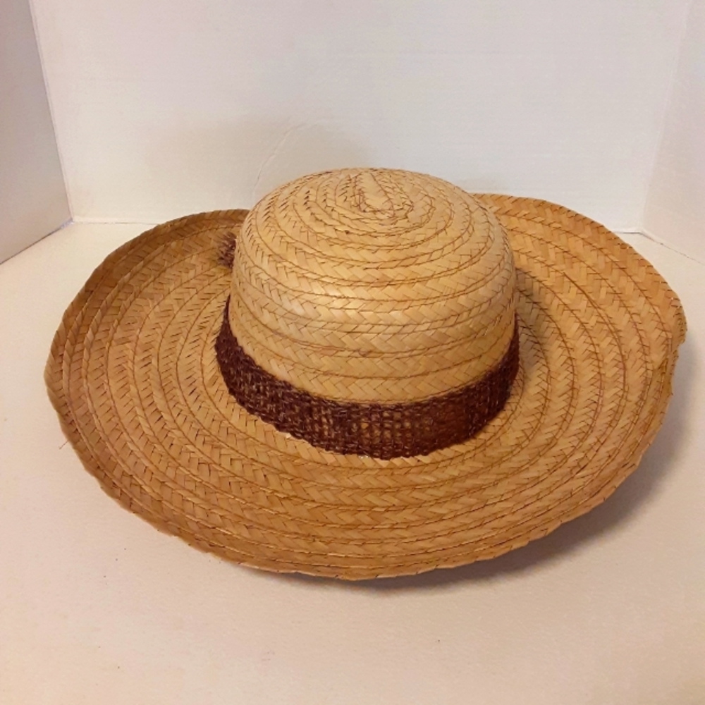 VINTAGE WIDE BRIM STRAW HAT WITH FLOWERS - Picture 2 of 4